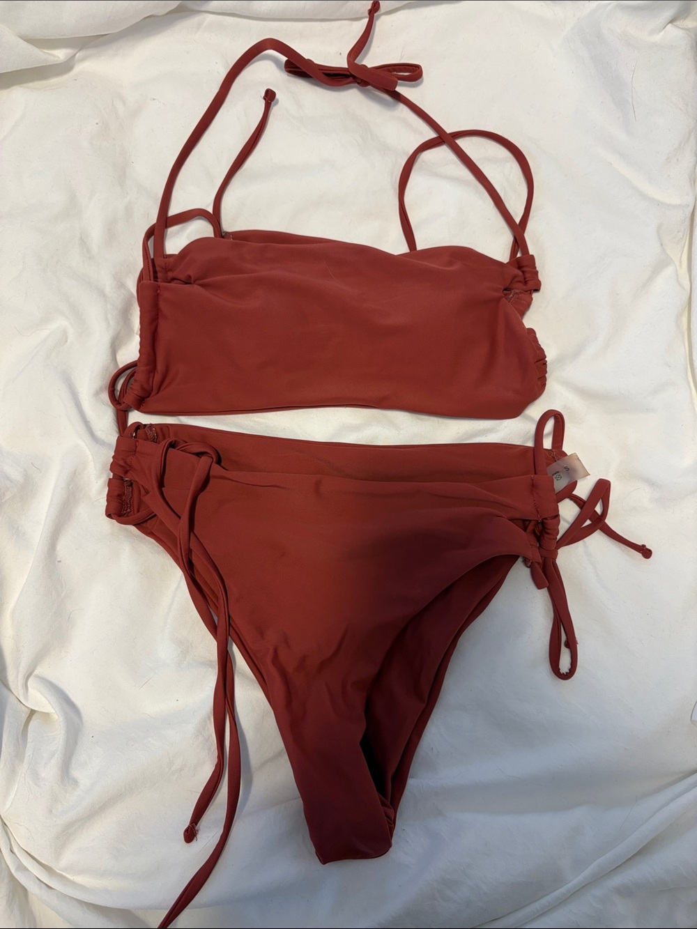 SHEIN Rust Tie-Side Bandeau Bikini Set